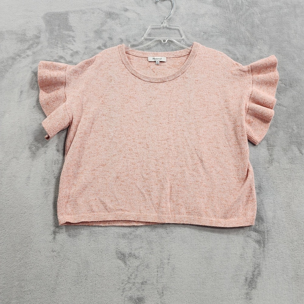 Madewell Sweater Top Womens XS Pink Peach Marled Knit Ruffle Sleeve Pullover